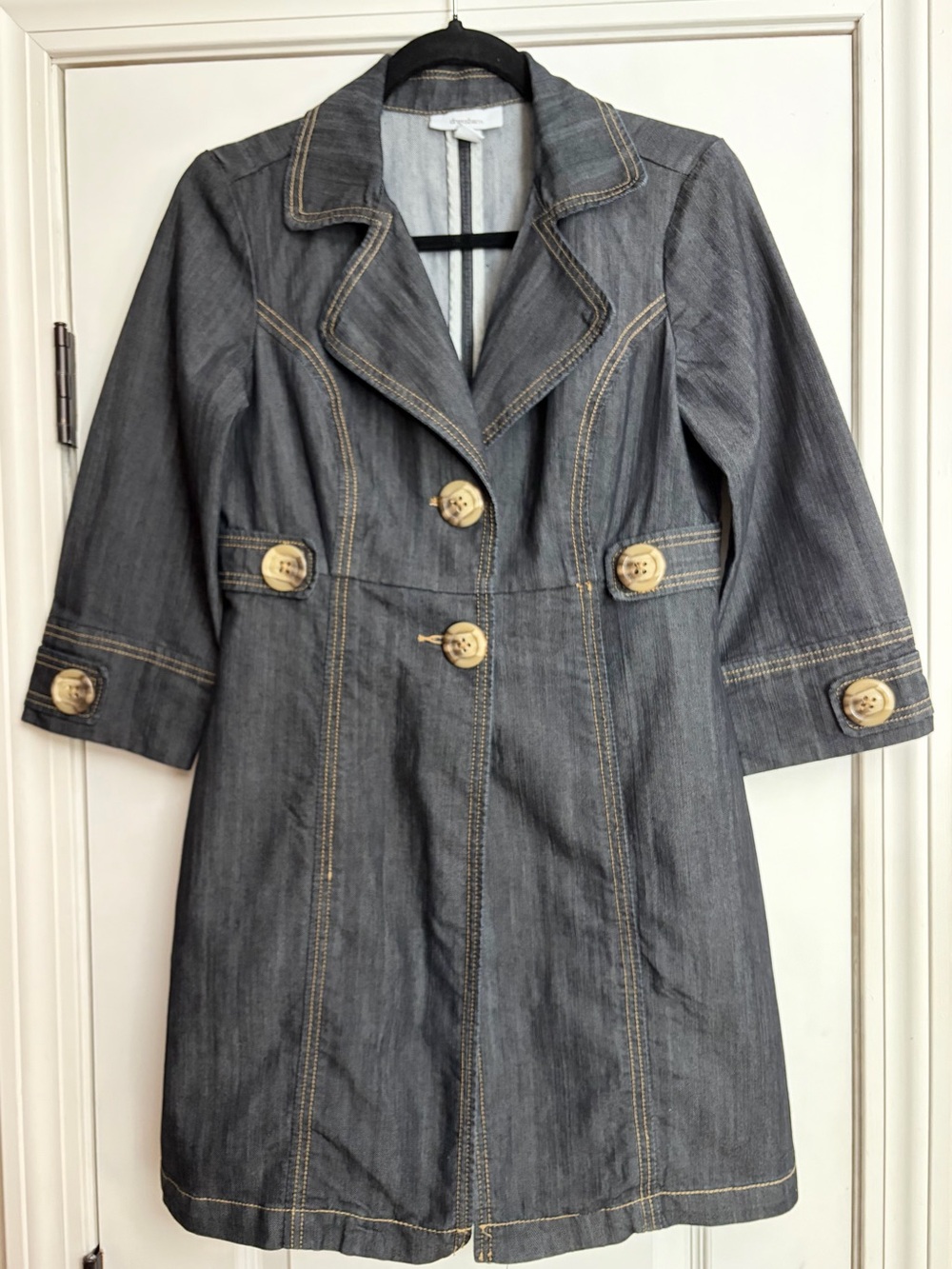 dressbarn Dark Wash Denim Y2K-Style Indie Sleaze Whimsigoth Trench Coat EUC Sz S